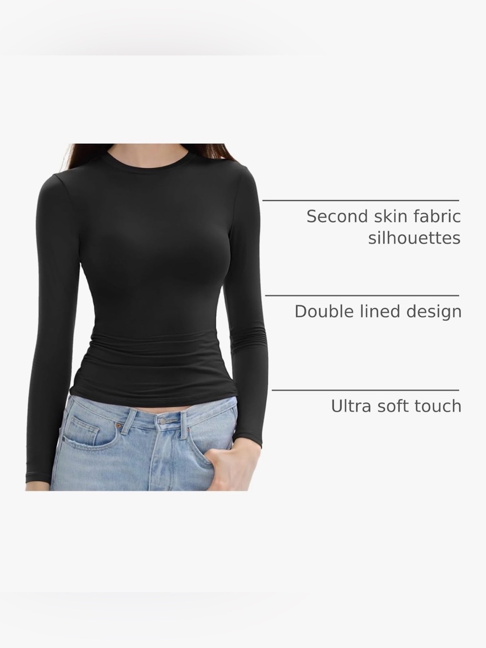 C2O2 Womens Slim Fit Long Sleeve Top Crew Neck Stretch Breathable Black‎ Medium